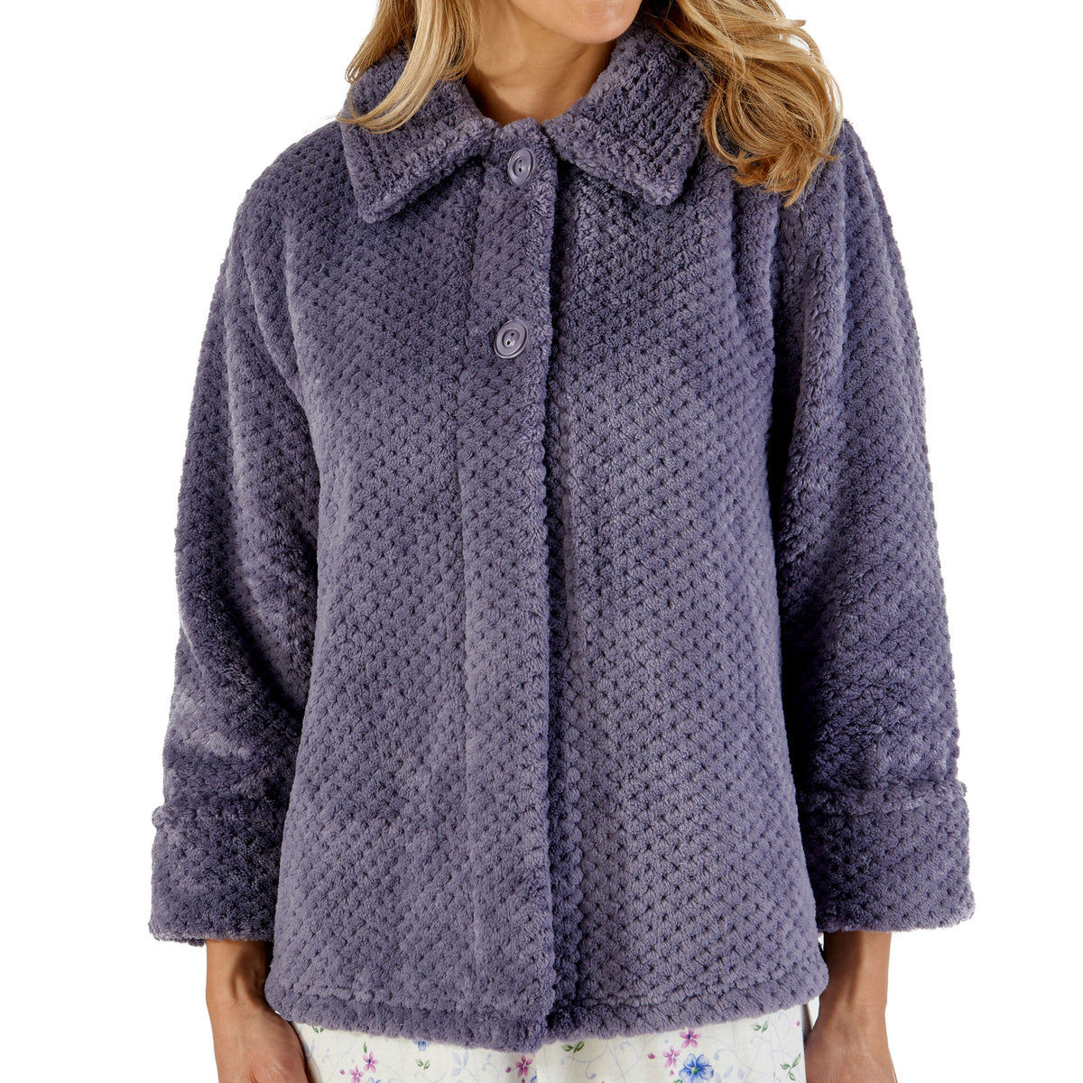 Ladies Slenderella Waffle Fleece Button Up Bed Jacket (7 Colours