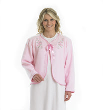 Load image into Gallery viewer, Slenderella Ladies Polar Fleece Floral Ribbon Tie Embroidered Bed Jacket