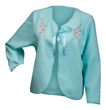 Load image into Gallery viewer, Slenderella Ladies Polar Fleece Floral Ribbon Tie Embroidered Bed Jacket