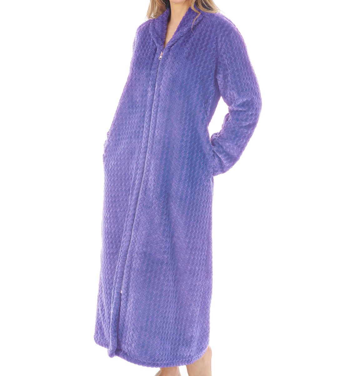 Slenderella ladies long zig zag fleece zip up dressing gown 6 colours