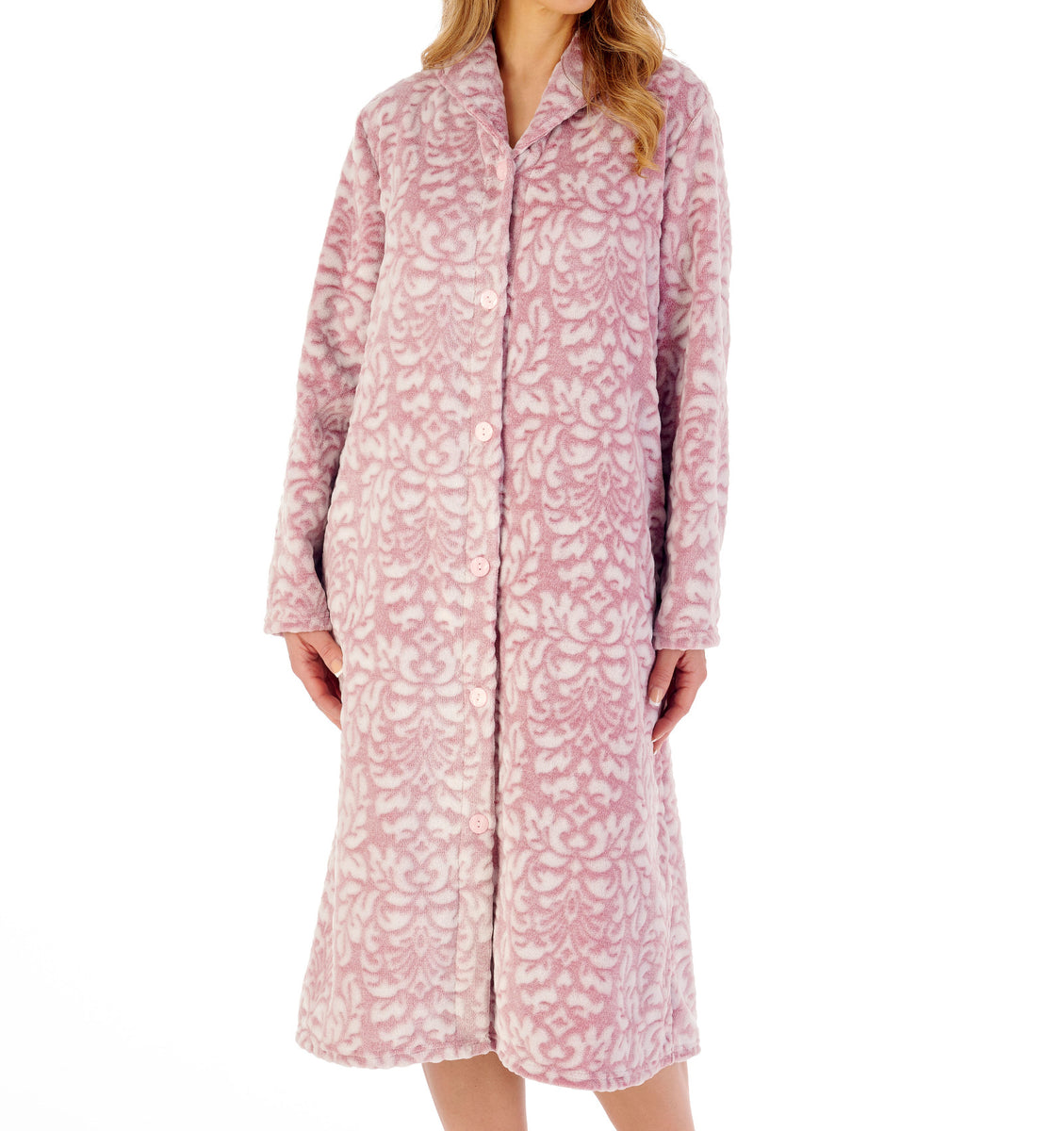 Slenderella Ladies Damask Fleece Button Up Dressing Gown (2 Colours