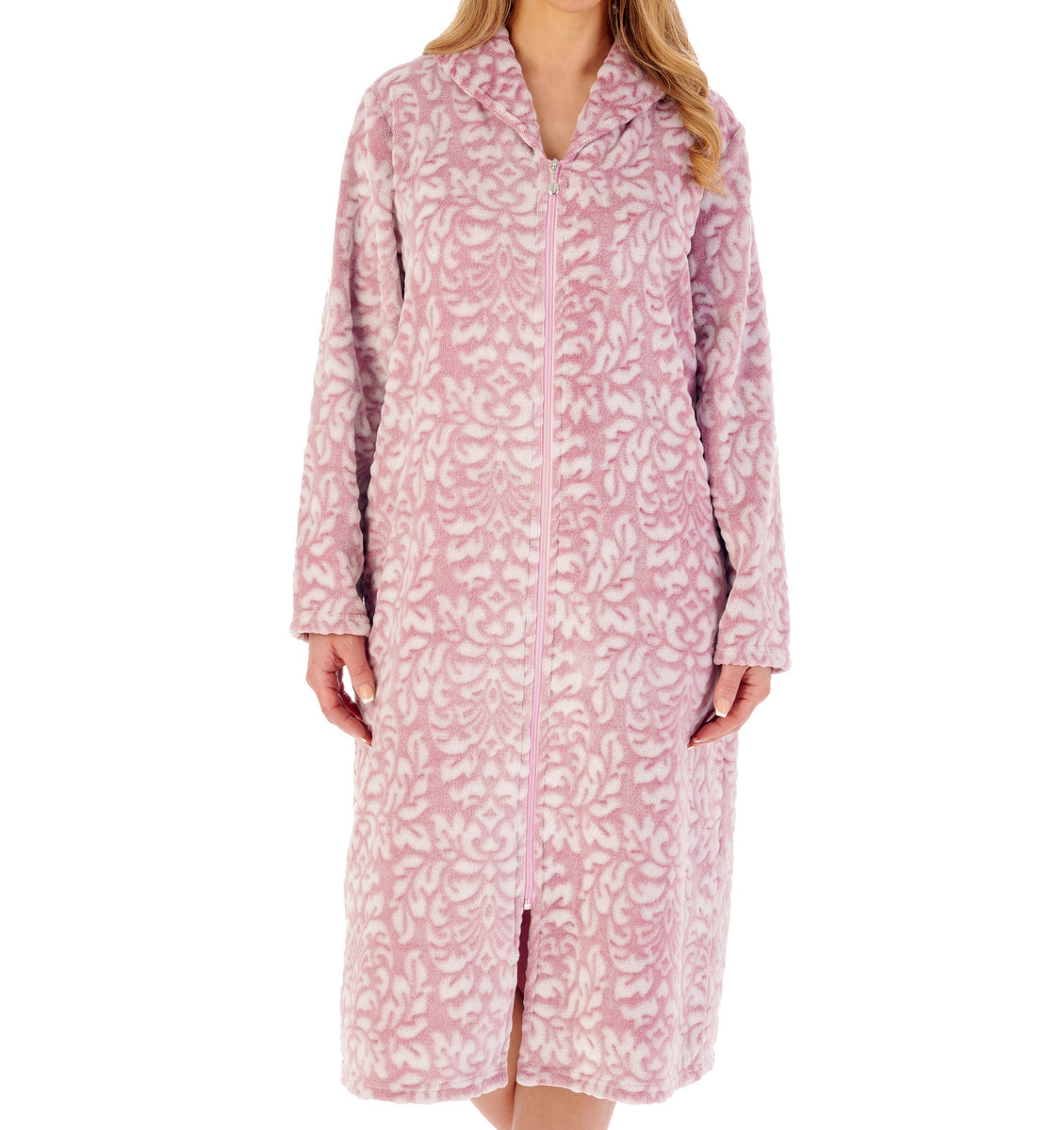 Slenderella Ladies Damask Fleece Zip Up Dressing Gown (2 Colours