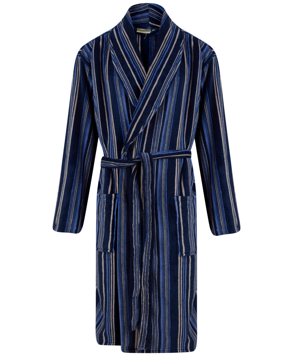 Walker Reid Mens Striped Fleece Dressing Gown (Navy or Red) Classic Home Store Walker Reid Mens Striped Fleece Dressing Gown (Navy or Red) Classic Home Store