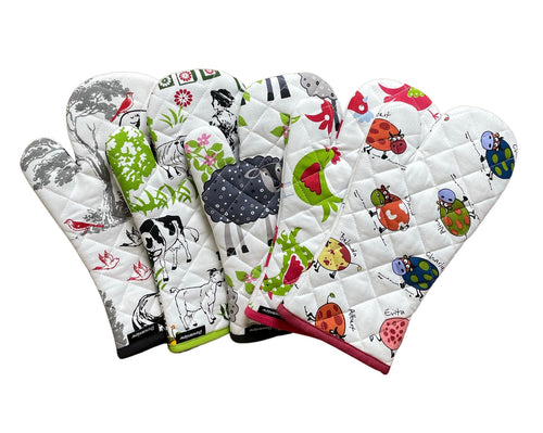 Cotton Quilted Animal Themed Oven Gloves (5 Designs)
