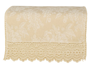 Jacquard Macrame Square Arm Caps or Chair Back with Floral Lace Trim (Cream)