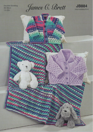 James Brett DK Knitting Pattern - Baby Cardigans & Blanket (JB884)