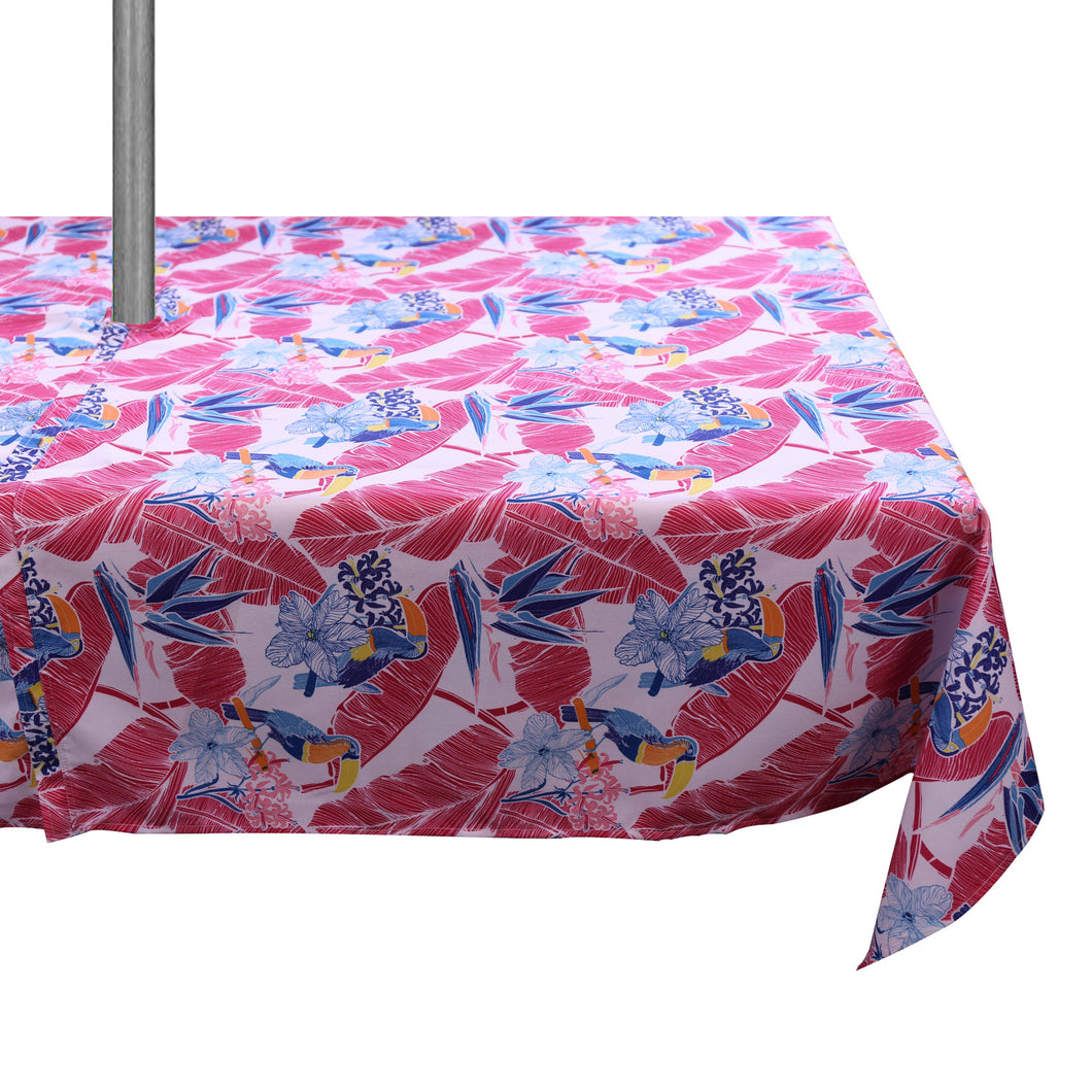 Parrot Tablecloth with Zip & Parasol Hole (Pink or Turquoise)