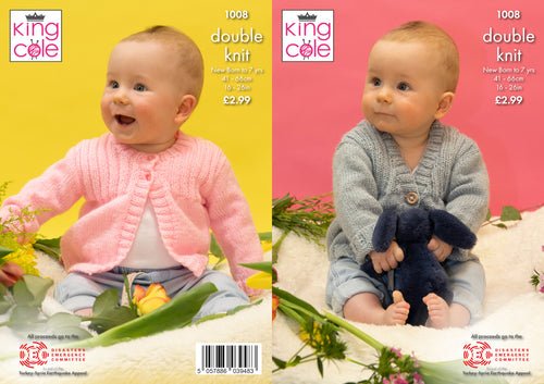 King Cole DK Charity Knitting Pattern - Baby Cardigans (1008)