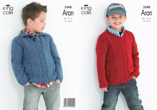 King Cole Aran Knitting Pattern - Boys Sweaters (3388)