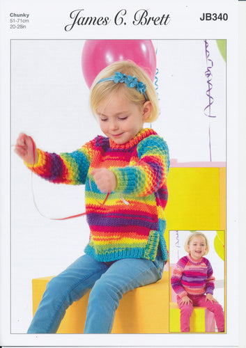 James Brett Chunky Knit Pattern Baby Kids Sweater & Tunic Party time Wool (JB340