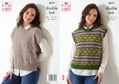King Cole Double Knit Knitting Pattern - Ladies Tops (6019)