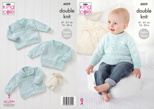 King Cole Double Knit Knitting Pattern – Baby Cardigans & Sweater 6059