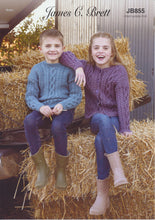 Load image into Gallery viewer, James Brett Aran Knitting Pattern - Children&#39;s Cardigan &amp; Sweater (JB855)