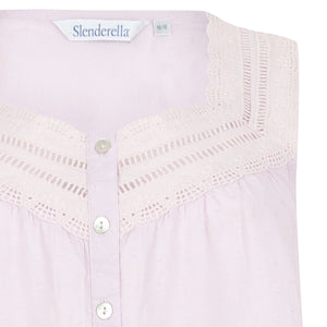 Slenderella Ladies Cotton Dobby Dot Sleeveless Nightie Lilac - UK 10/12
