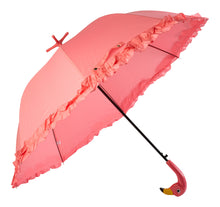 Load image into Gallery viewer, https://images.esellerpro.com/2278/I/133/187/TP203-pink-flamingo-umbrella-brolly-ruffle-trim-open.jpg