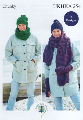 UKHKA 254 Knitting Pattern - Ladies Winter Chunky Accessories