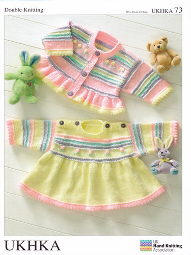 Baby Double Knitting Pattern - UKHKA 73 Matching Dress and Cardigan.
