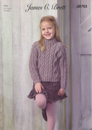 James Brett Aran Knitting Pattern - Children's Sweater (JB763)