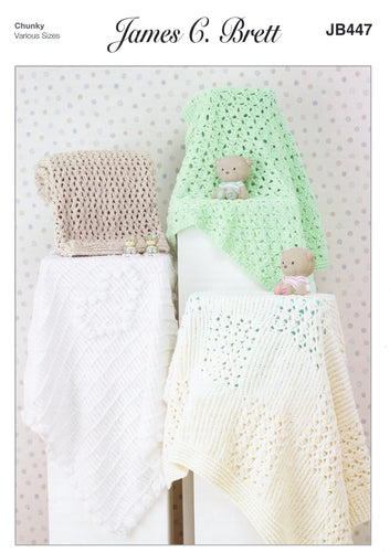 James Brett Chunky Knitting Pattern - Baby Blankets (JB447)