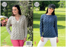 Load image into Gallery viewer, King Cole Aran Knitting Pattern - Ladies Cabled Sweater & Cardigan (4346)