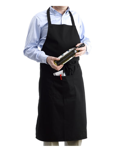 Black Polyester Bib Apron With Pocket Professional Chefs (Pack of 1 or 5)