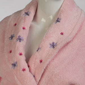 Ladies Floral Shawl Collar Coral Fleece Dressing Gown (Pink or White)