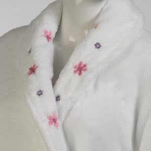 Ladies Floral Shawl Collar Coral Fleece Dressing Gown (Pink or White)