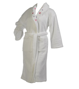Ladies Floral Shawl Collar Coral Fleece Dressing Gown (Pink or White)