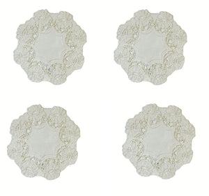 Pack of 4 Embroidered Floral Doilies Cream or White (3 Sizes)