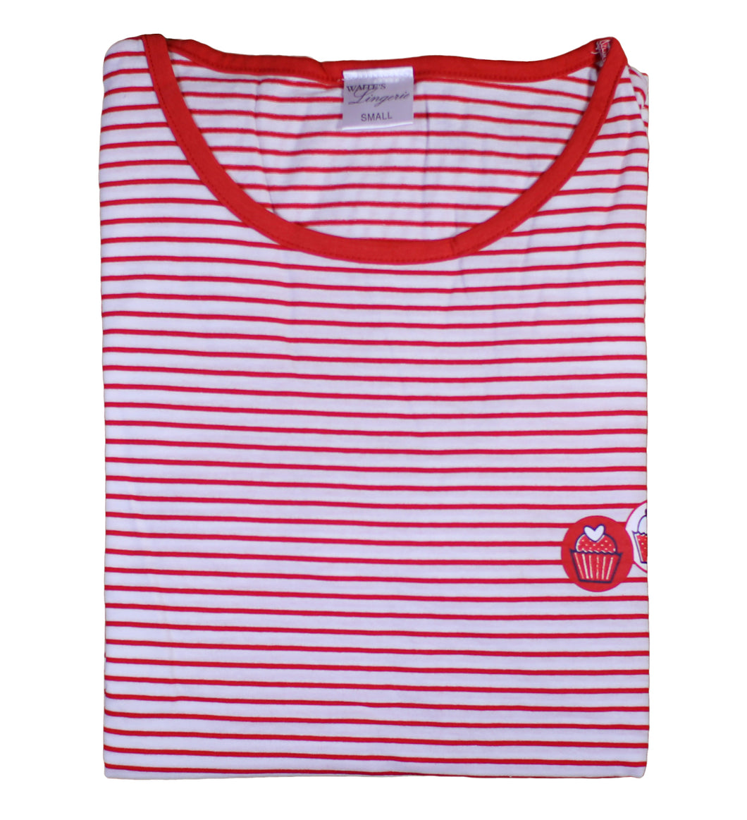 Ladies Striped Cupcake Detail Pyjamas S - XL (Navy Blue or Red)