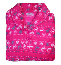 Load image into Gallery viewer, Ladies Soft Fleece Fairisle &amp; Reindeer Pattern Pyjamas (Fuchsia or Silver)