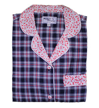 Load image into Gallery viewer, Ladies 100% Cotton Tartan Nightshirt with Flower Trim Small (Navy Blue)