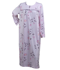 Ladies Jersey Cotton Floral Pattern Nightdress S - XL (Blue or Pink)