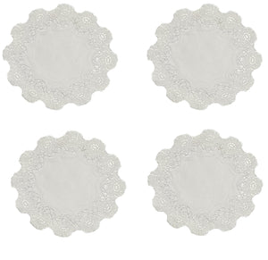 Pack of 4 Embroidered Floral Doilies Cream or White (3 Sizes)