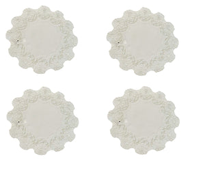 Pack of 4 Embroidered Floral Doilies Cream or White (3 Sizes)