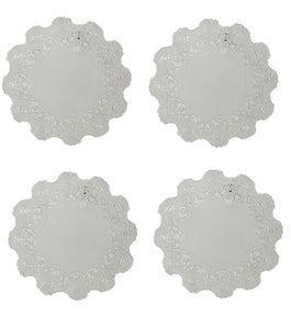 Pack of 4 Embroidered Floral Doilies Cream or White (3 Sizes)