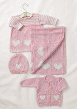 Load image into Gallery viewer, King Cole Knitting Pattern DK Baby Cardigan, Dress, Hat &amp; Blanket 3317