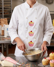 Load image into Gallery viewer, Embroidered Cupcake Design Chef Baker Jacket Extra Small 34.5”