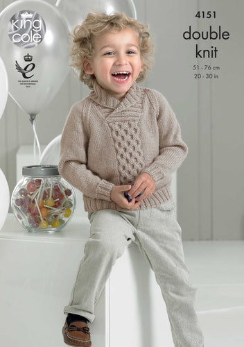 King Cole Knitting Pattern Boys Double Knit DK Sweater Jumpers 4151