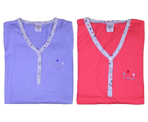 Ladies 100% Cotton 'Summer' Polka Dot Pyjamas S - L (Blue or Pink)