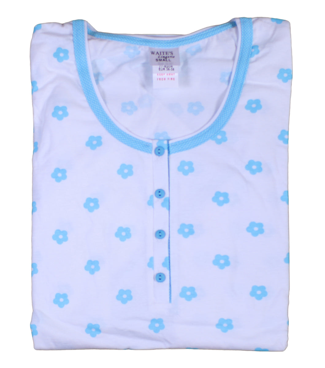 Ladies 100% Cotton Flower & Polka Dot Pyjamas S - XL (Aqua or Red)