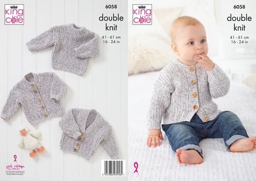 King Cole Double Knit Knitting Pattern – Baby Cardigans & Sweater 6058