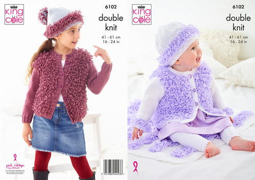 King Cole Double Knitting Pattern - Baby Cardigan, Hat & Blanket (6102)