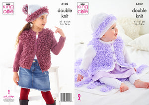 King Cole Double Knitting Pattern - Baby Cardigan, Hat & Blanket (6102)