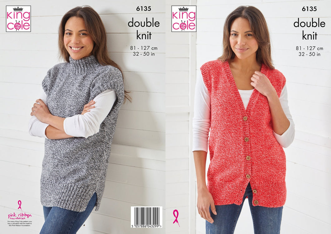 King Cole Double Knitting Pattern – Ladies Waistcoat & Tunic (6135)