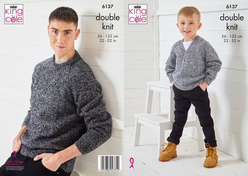 King Cole Double Knit Knitting Pattern – Men & Kids Sweaters (6137)