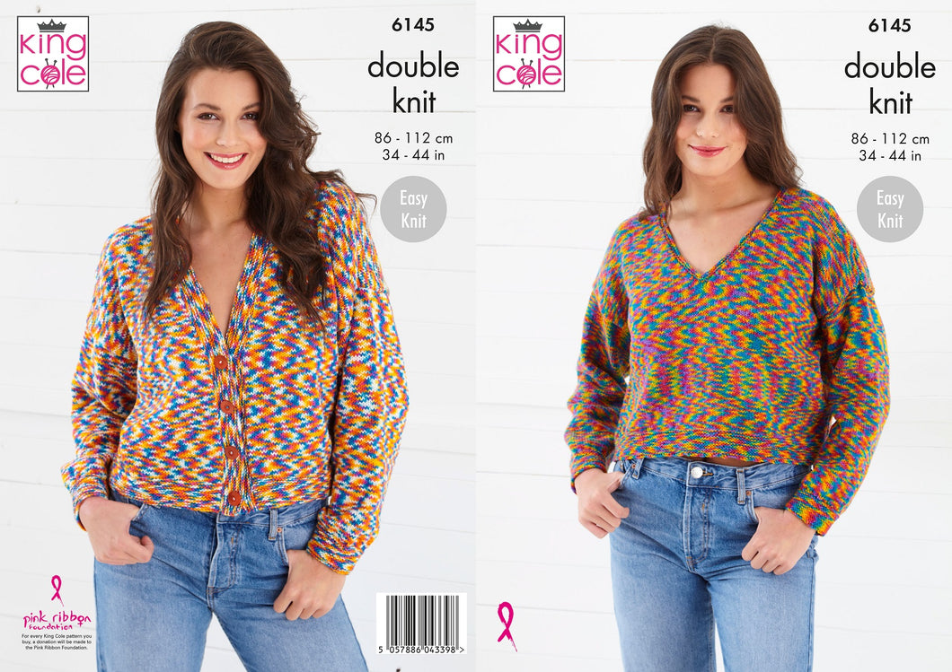 King Cole Knitting Pattern - Women’s Sweater & Cardigan 6145