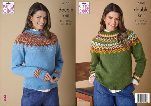 King Cole Double Knit Knitting Pattern Ladies Fair Isle Sweaters 6150