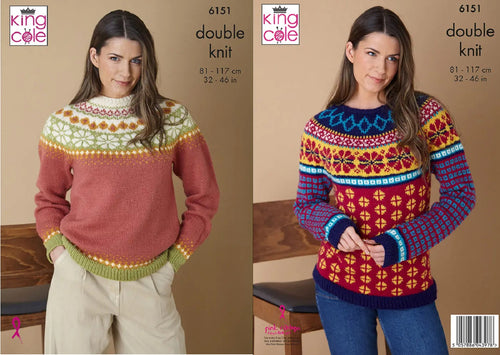 King Cole Double Knit Knitting Pattern Ladies Fair Isle Sweaters 6151
