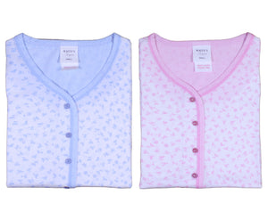 Ladies Jersey Cotton Pyjamas - Floral Top & Checked 3/4 Bottoms (Blue or Pink)
